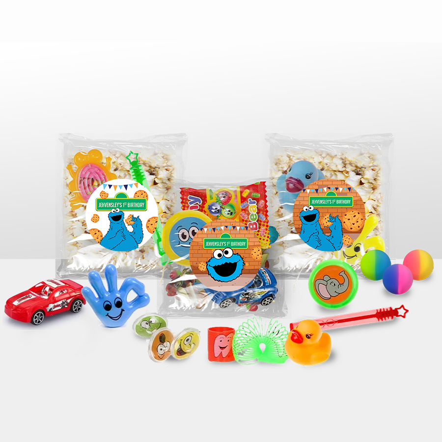 Gepersonaliseerde Koekie Monster snoep en popcorn speelgoed traktatie