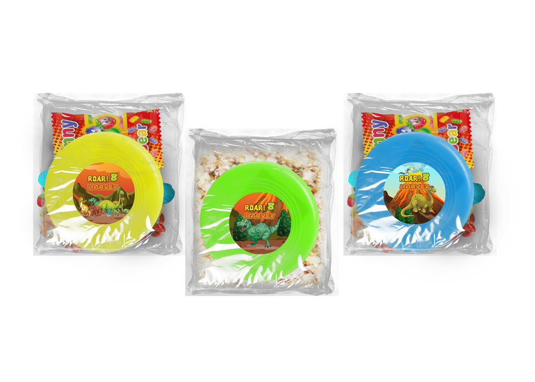 Gepersonaliseerde Dino snoep of popcorn frisbee zakjes