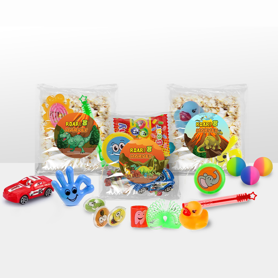 Gepersonaliseerde Dino snoep en popcorn speelgoed traktatie