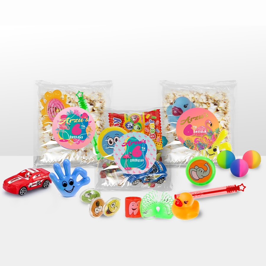 Gepersonaliseerde Flamingo snoep en popcorn speelgoed traktatie