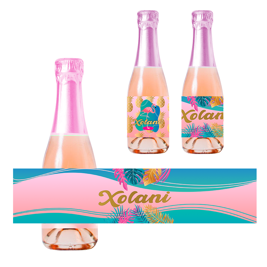 Gepersonaliseerde Flamingo Kinder champagne / Bubbelsap labels