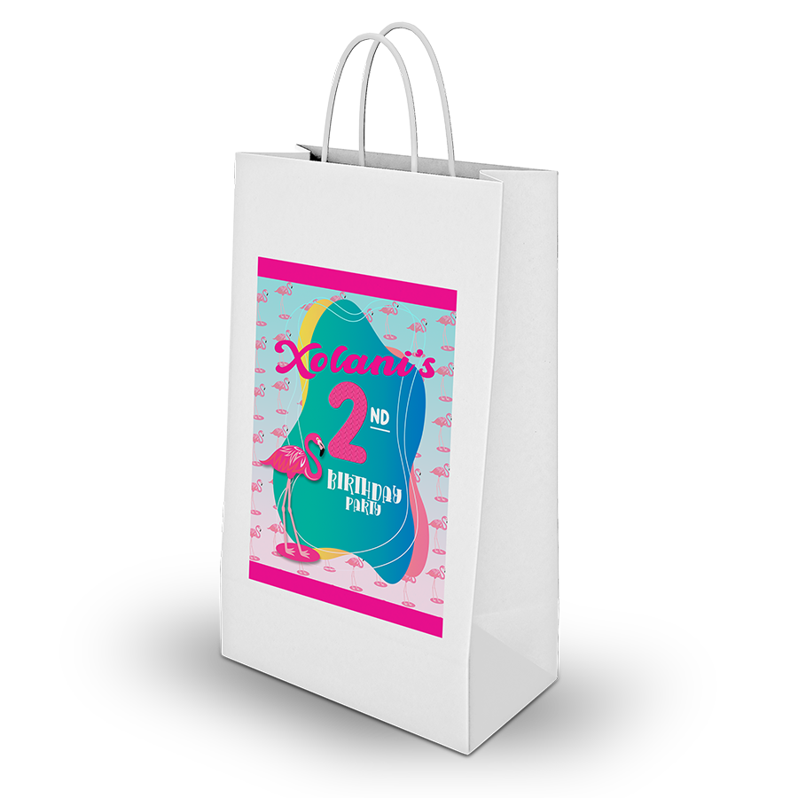 Gepersonaliseerde Flamingo traktatie uitdeel tasjes