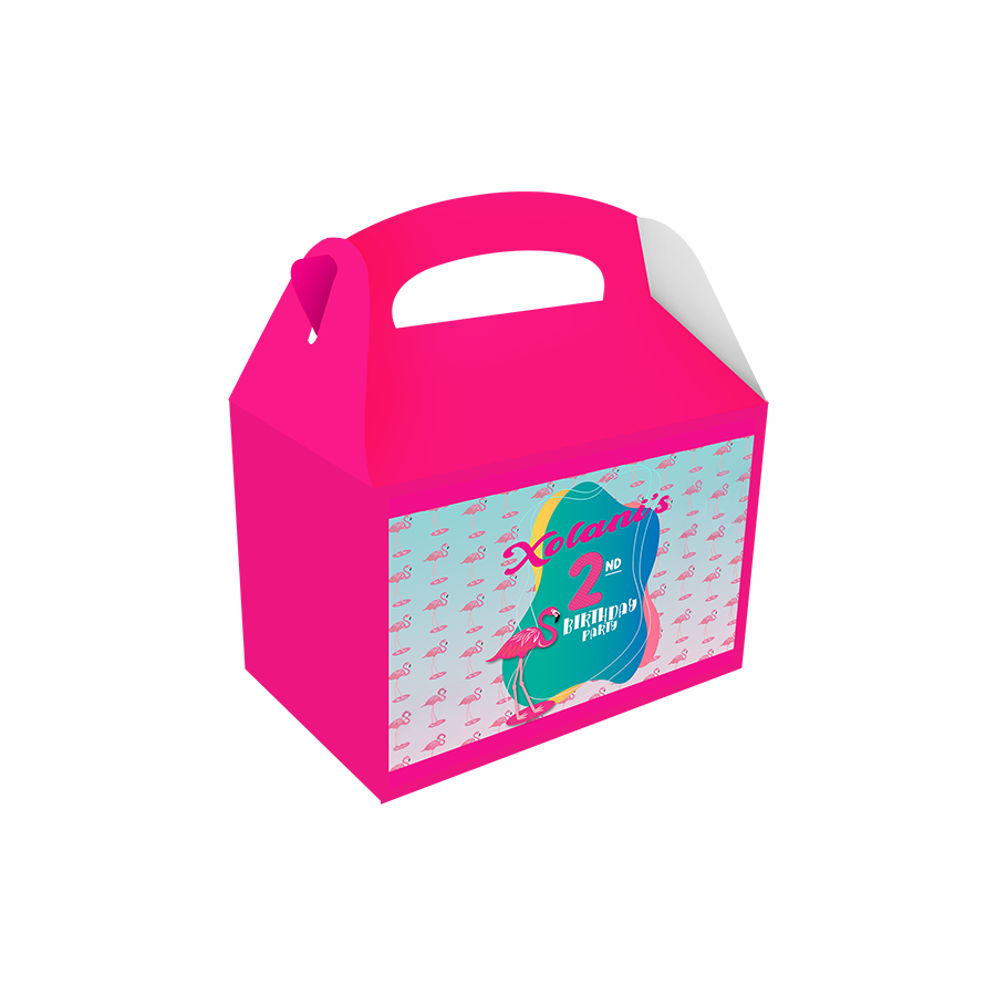 Gepersonaliseerde Flamingo traktatie uitdeel doos