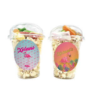 Gepersonaliseerde Flamingo snoep en popcorn bekers