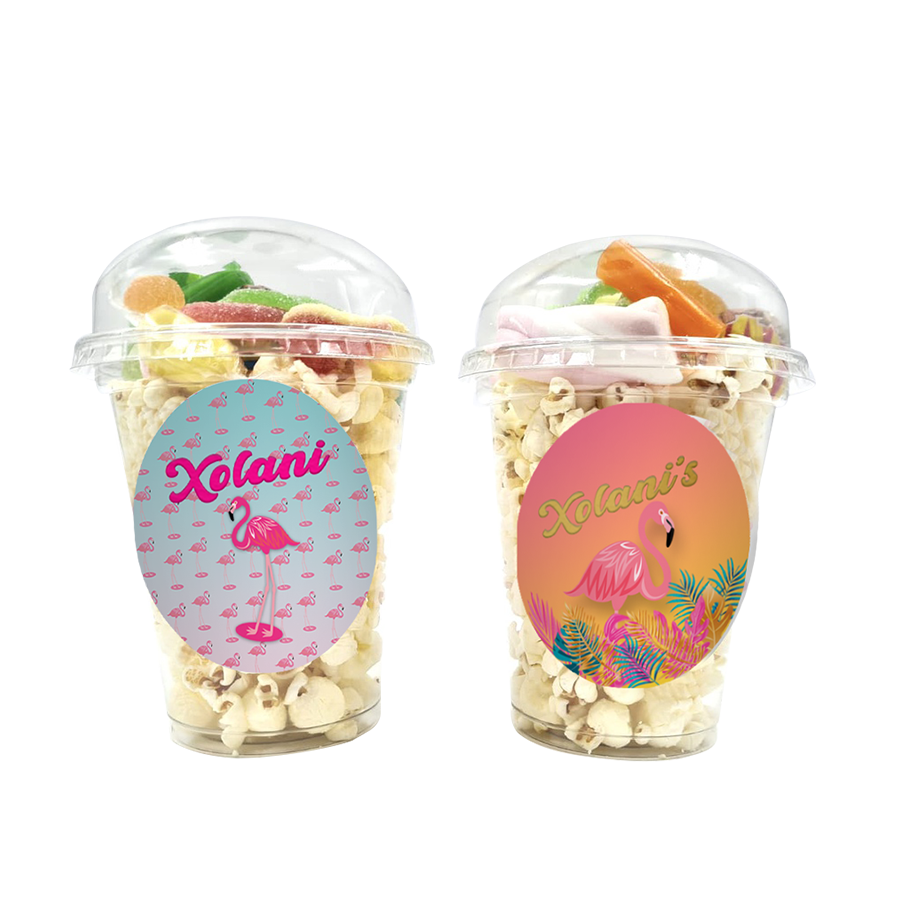 Gepersonaliseerde Flamingo snoep en popcorn bekers