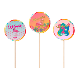 Gepersonaliseerde Flamingo ronde regenboog lollies