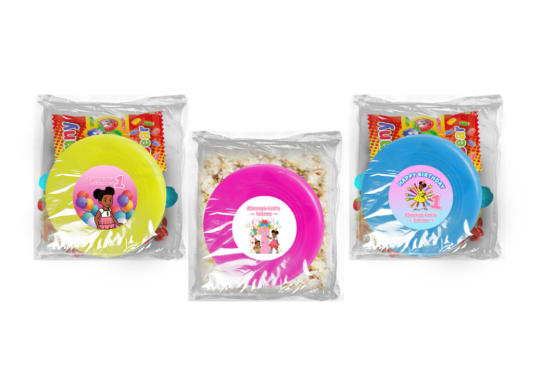 Gepersonaliseerde Gracie's Corner snoep of popcorn frisbee zakjes