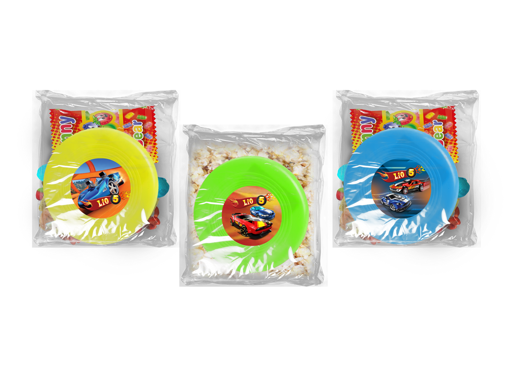 Gepersonaliseerde Hotwheels snoep of popcorn frisbee zakjes