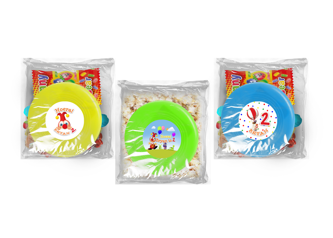 Gepersonaliseerde Jokie & Jet snoep of popcorn frisbee zakjes