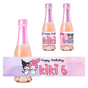 Gepersonaliseerde Kuromi en My Melody Kinder champagne / Bubbelsap labels