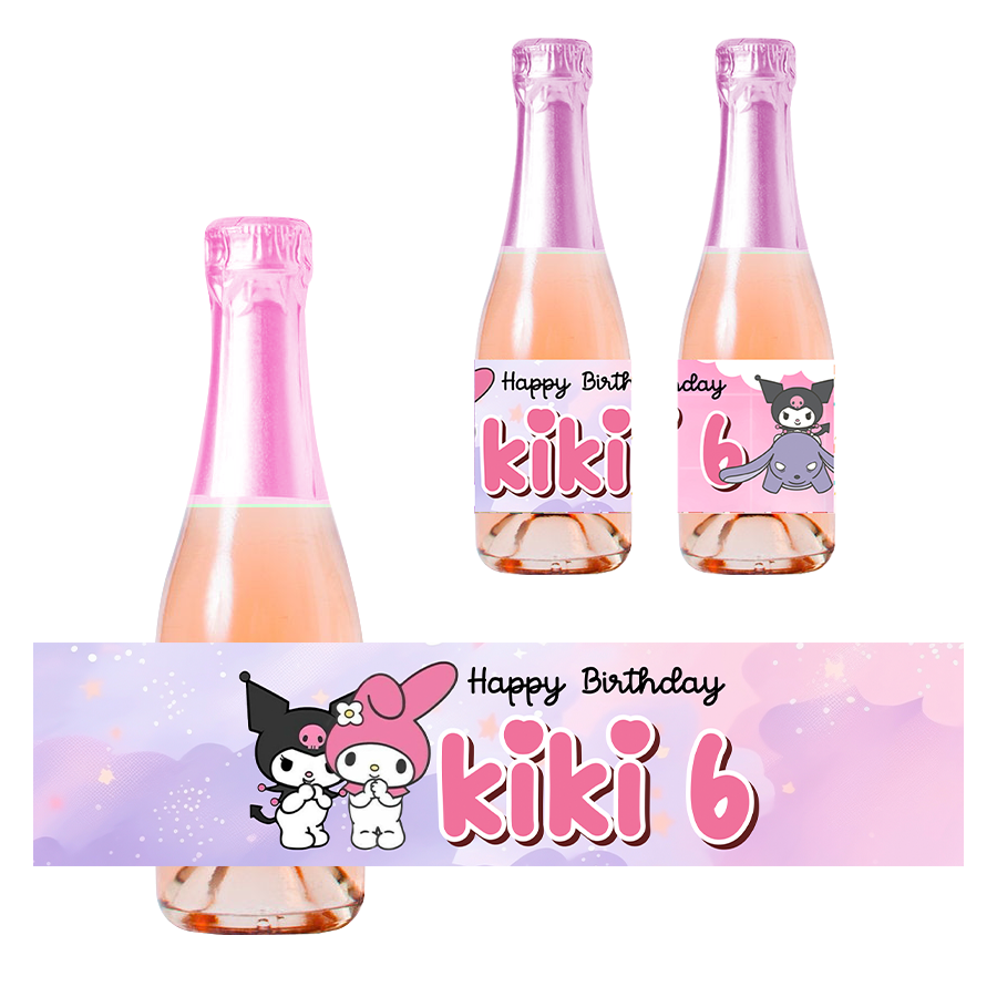 Gepersonaliseerde Kuromi en My Melody Kinder champagne / Bubbelsap labels