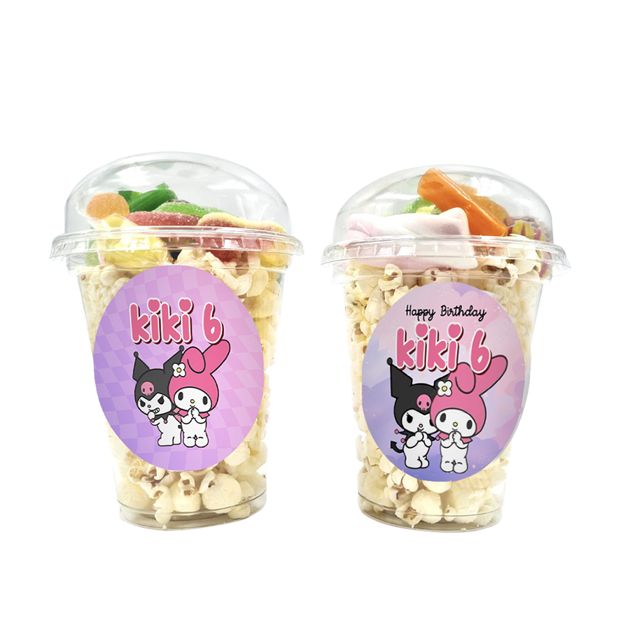 Gepersonaliseerde Kuromi en My Melody snoep en popcorn bekers