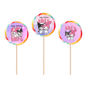 Gepersonaliseerde Kuromi en My Melody ronde regenboog lollies