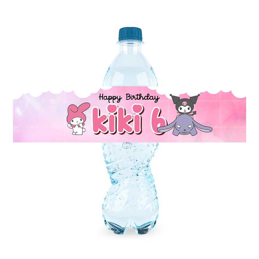 Gepersonaliseerde Kuromi en My Melody waterfles labels en stickers