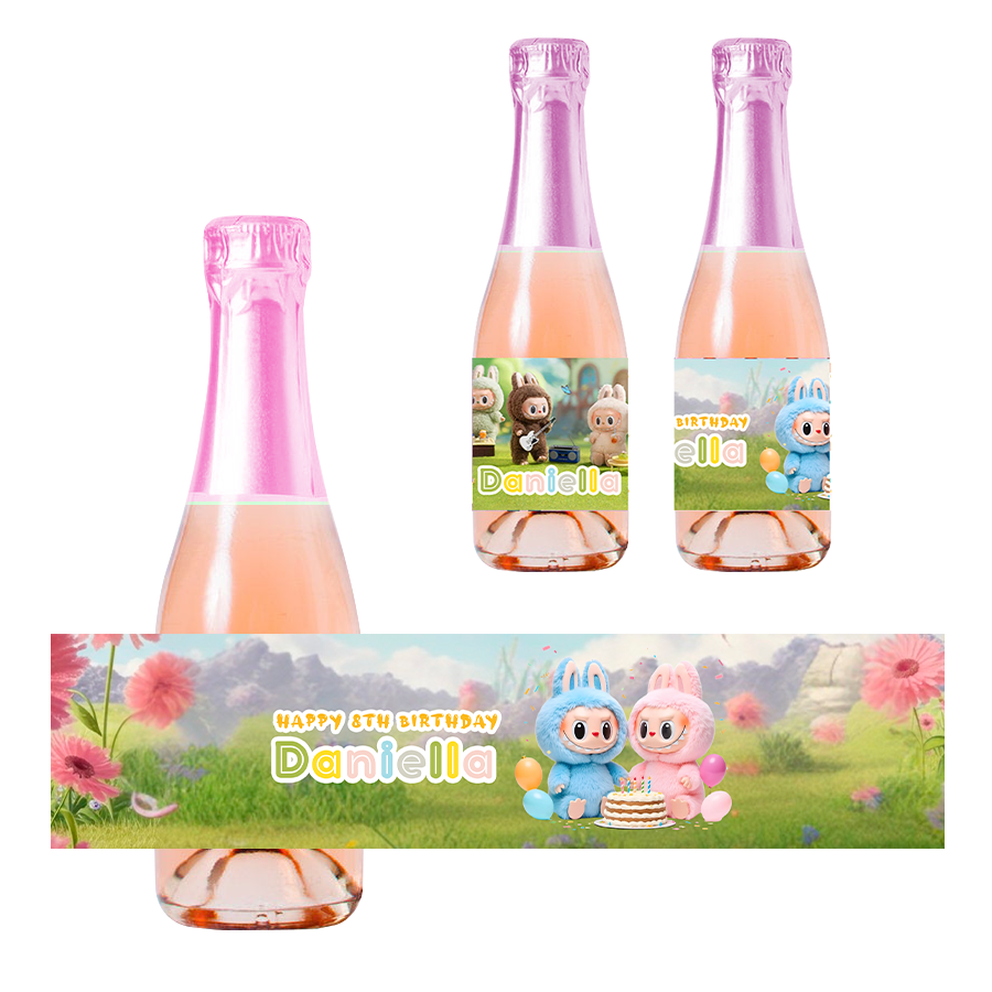 Gepersonaliseerde Labubu Kinder champagne / Bubbelsap labels