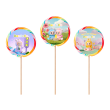 Afbeelding in Gallery-weergave laden, Gepersonaliseerde Labubu ronde regenboog lollies
