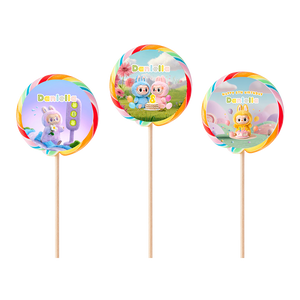 Gepersonaliseerde Labubu ronde regenboog lollies
