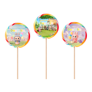 Gepersonaliseerde Labubu ronde regenboog lollies