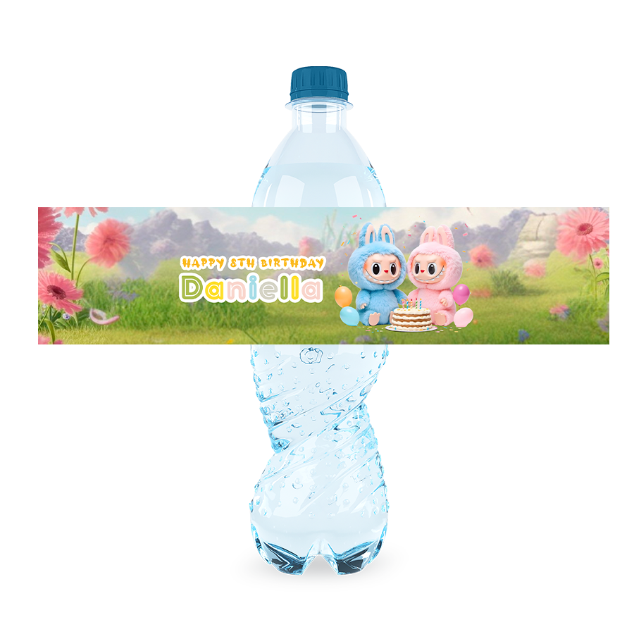 Gepersonaliseerde Labubu waterfles labels en stickers