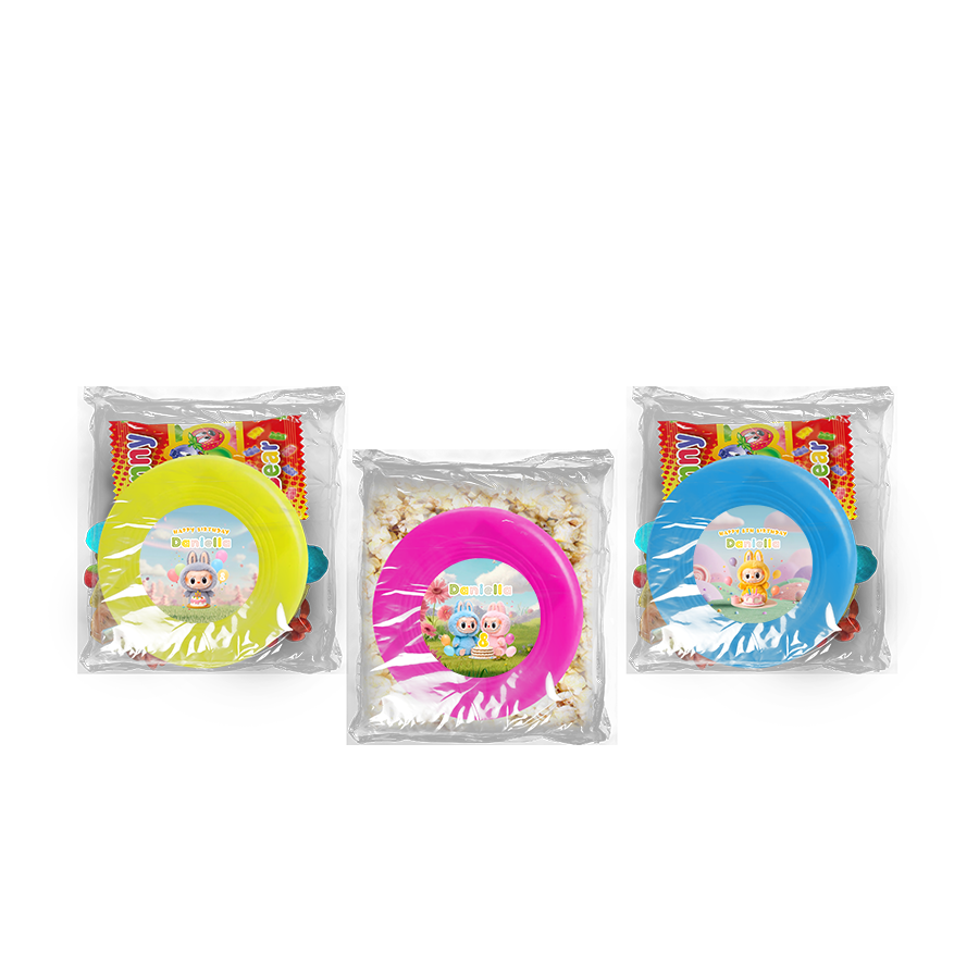 Gepersonaliseerde Labubu snoep of popcorn frisbee zakjes