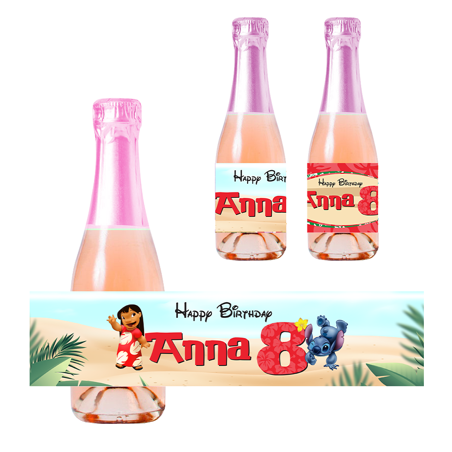 Gepersonaliseerde Lilo en Stitch Kinder champagne / Bubbelsap labels