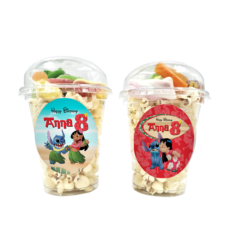 Gepersonaliseerde Lilo en Stitch snoep en popcorn bekers