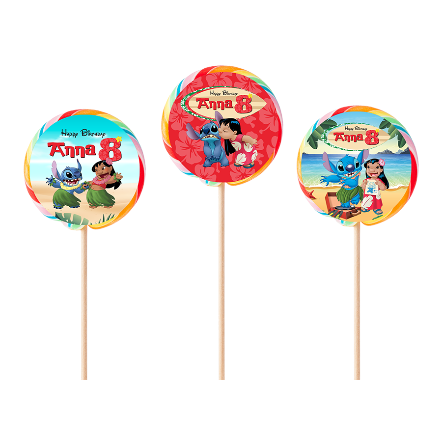 Gepersonaliseerde Lilo en Stitch ronde regenboog lollies