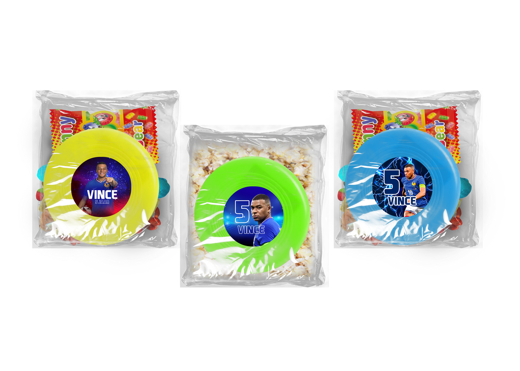 Gepersonaliseerde Kylian Mbappe snoep of popcorn frisbee zakjes