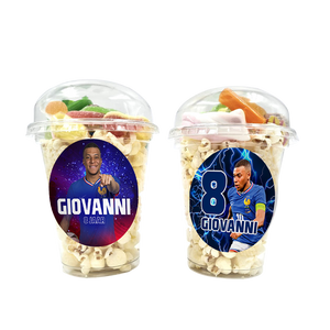 Gepersonaliseerde Kylian Mbappe snoep en popcorn bekers