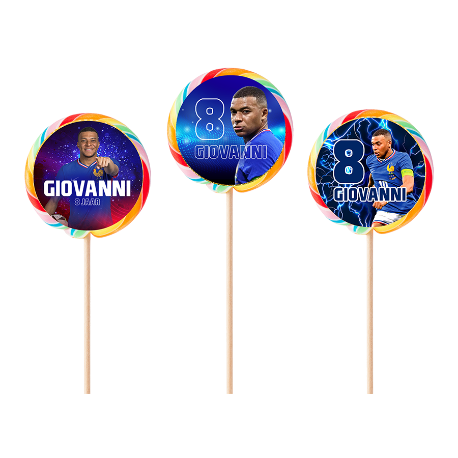 Gepersonaliseerde Kylian Mbappe ronde regenboog lollies