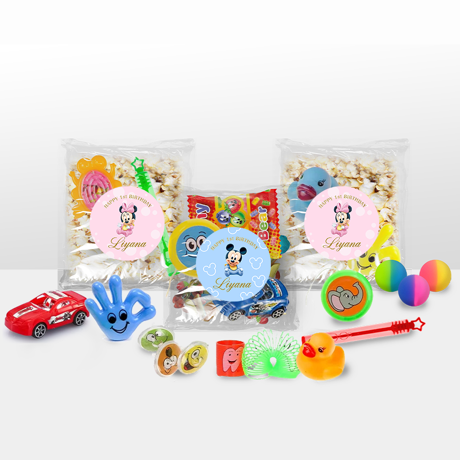 Gepersonaliseerde Mickey & Minnie Mouse snoep en popcorn speelgoed traktatie