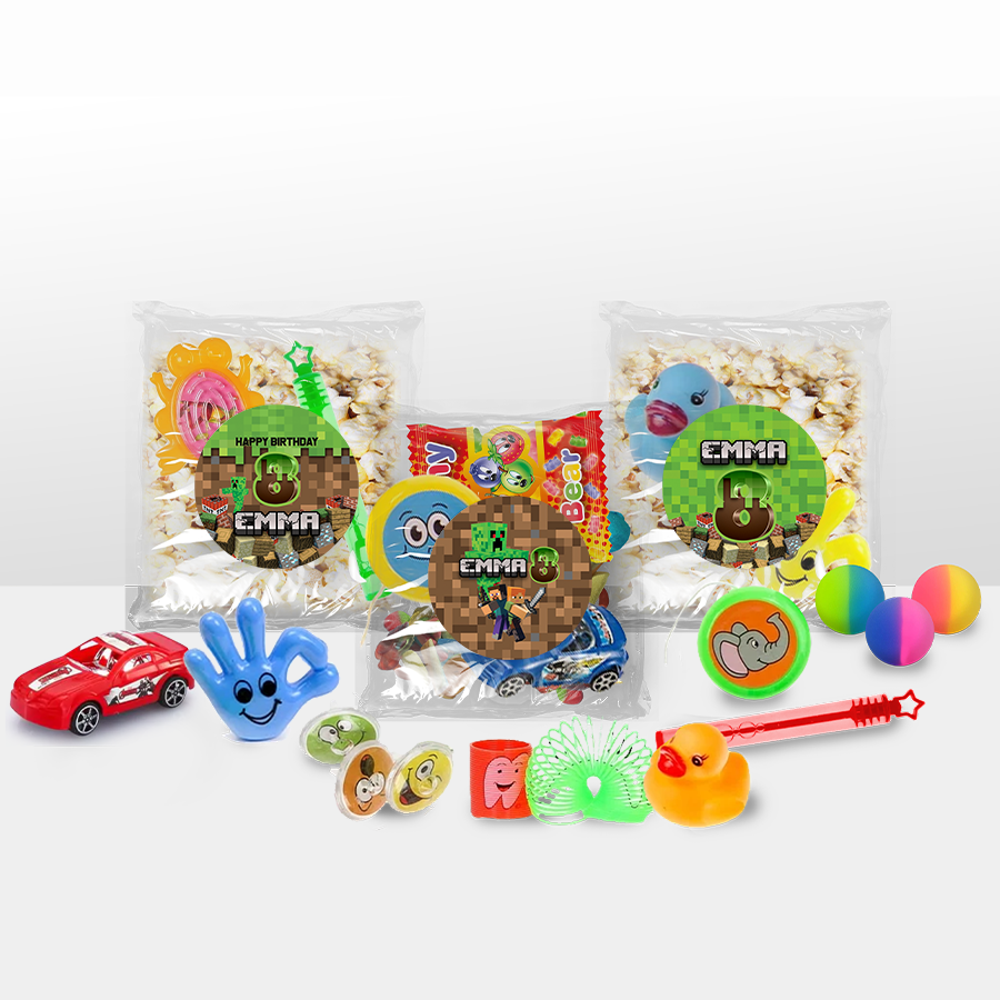 Gepersonaliseerde Minecraft snoep en popcorn speelgoed traktatie