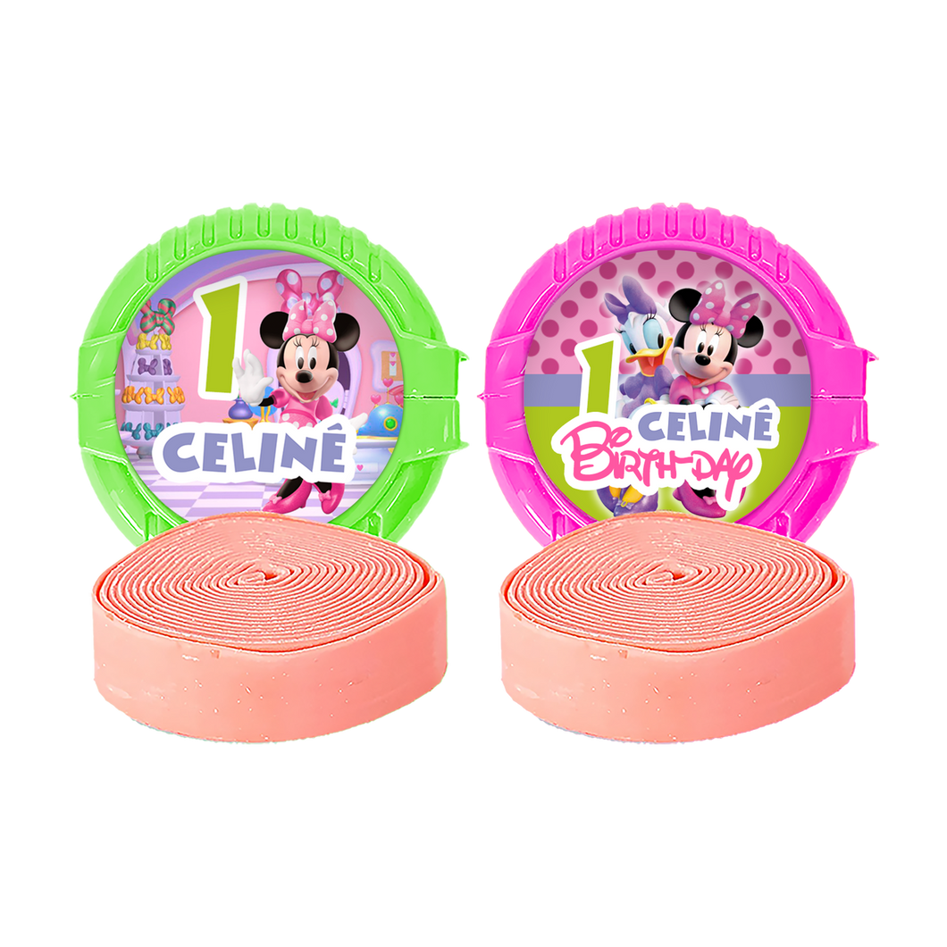 Gepersonaliseerde Minnie Mouse Bowtique ronde kauwgom rollen