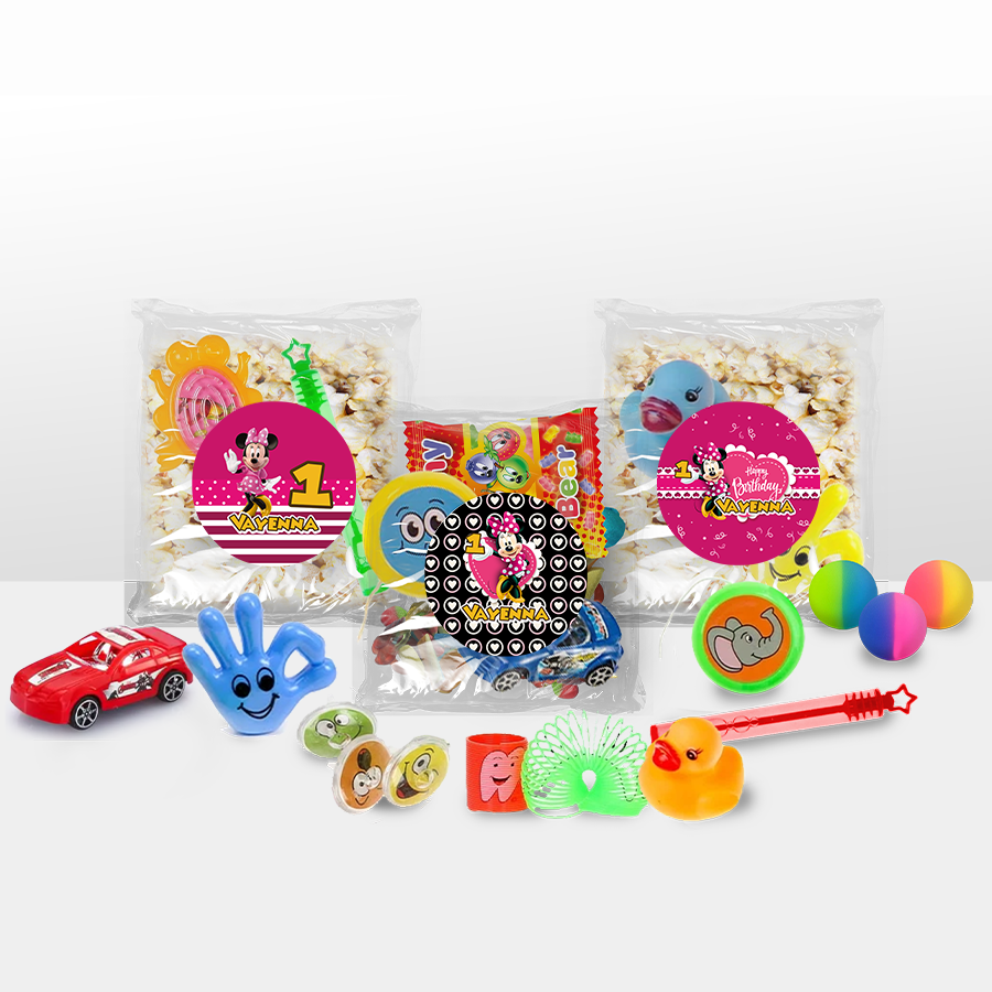Gepersonaliseerde Minnie Mouse snoep en popcorn speelgoed traktatie