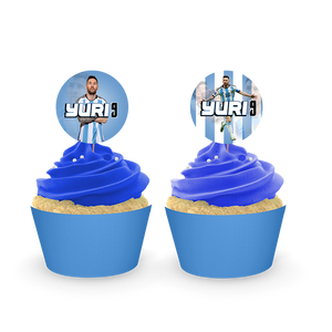 Gepersonaliseerde Messi cupcake prikkers + omwikkeling