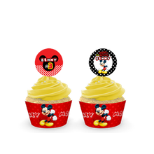 Afbeelding in Gallery-weergave laden, Gepersonaliseerde Mickey Mouse cupcake prikkers + omwikkeling
