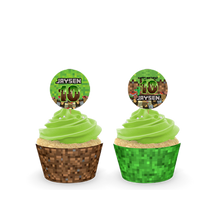 Afbeelding in Gallery-weergave laden, Gepersonaliseerde Minecraft cupcake prikkers + omwikkeling
