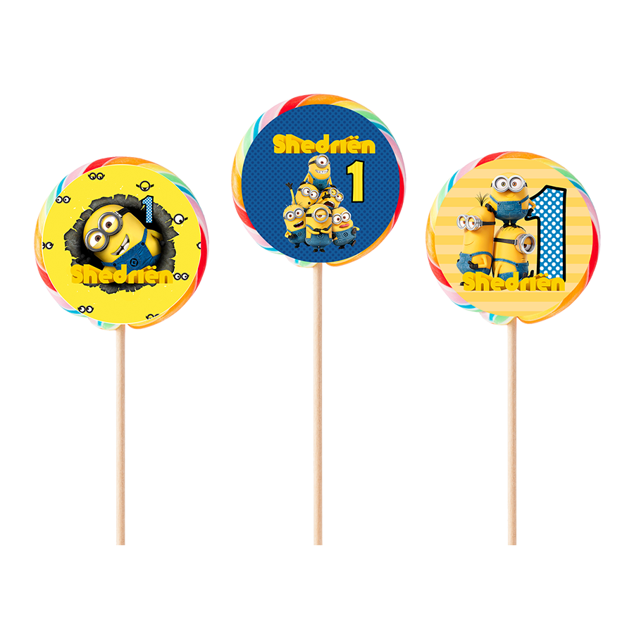 Gepersonaliseerde Minions ronde regenboog lollies