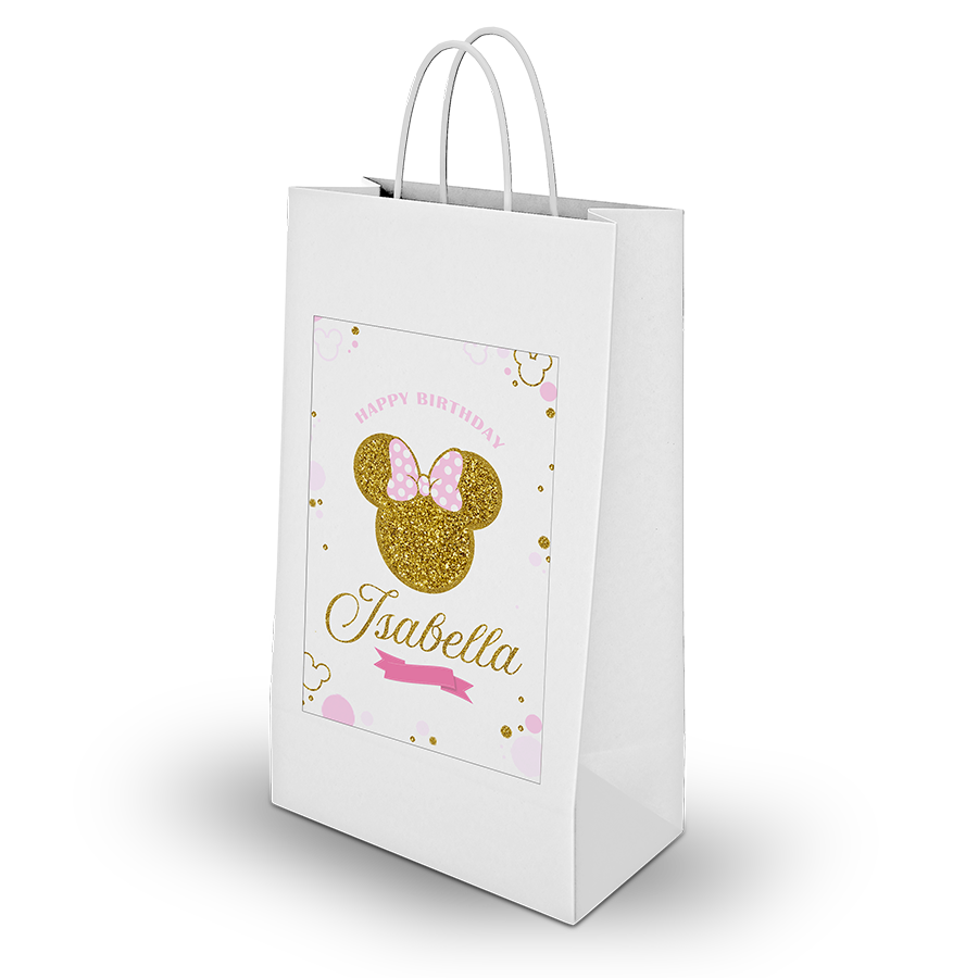 Gepersonaliseerde Minnie Mouse Goud traktatie uitdeel tasjes