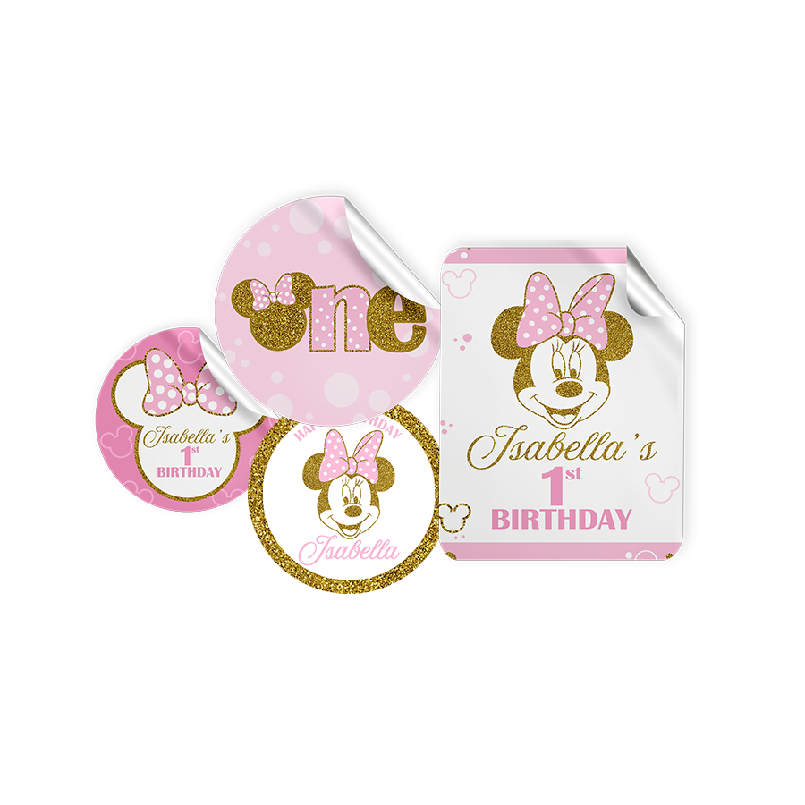 Gepersonaliseerde Minnie Mouse Goud Stickers