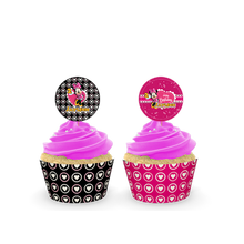 Afbeelding in Gallery-weergave laden, Gepersonaliseerde Minnie Mouse cupcake prikkers + omwikkeling
