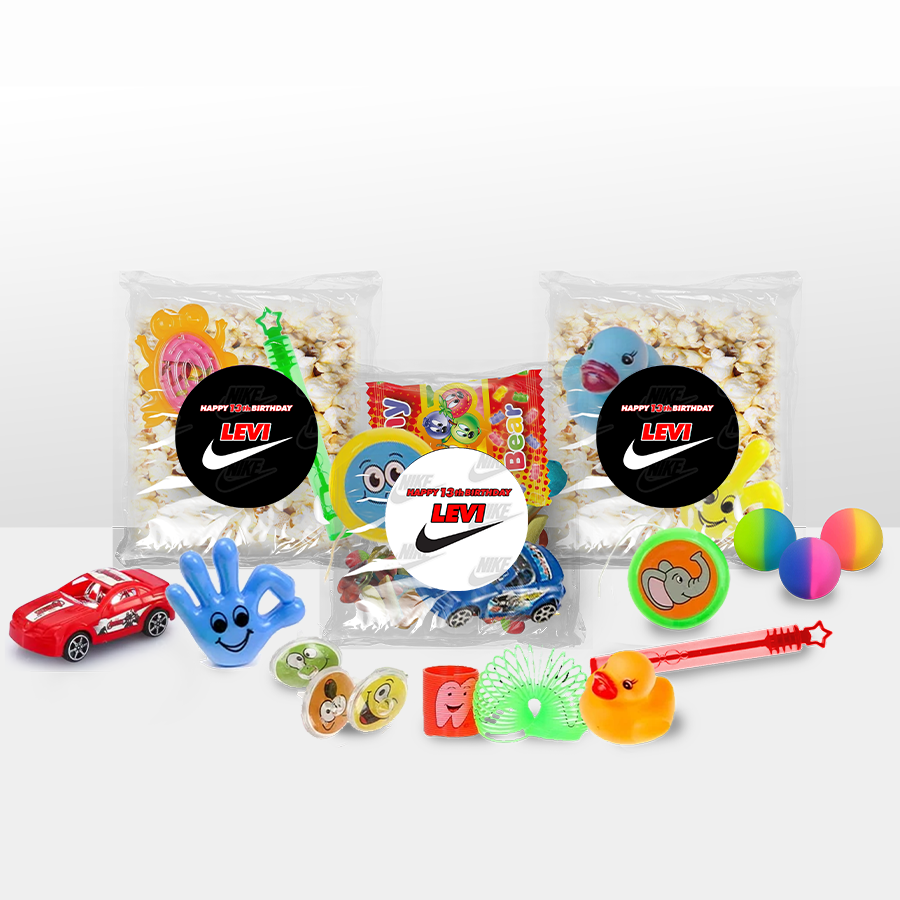 Gepersonaliseerde Nike snoep en popcorn speelgoed traktatie