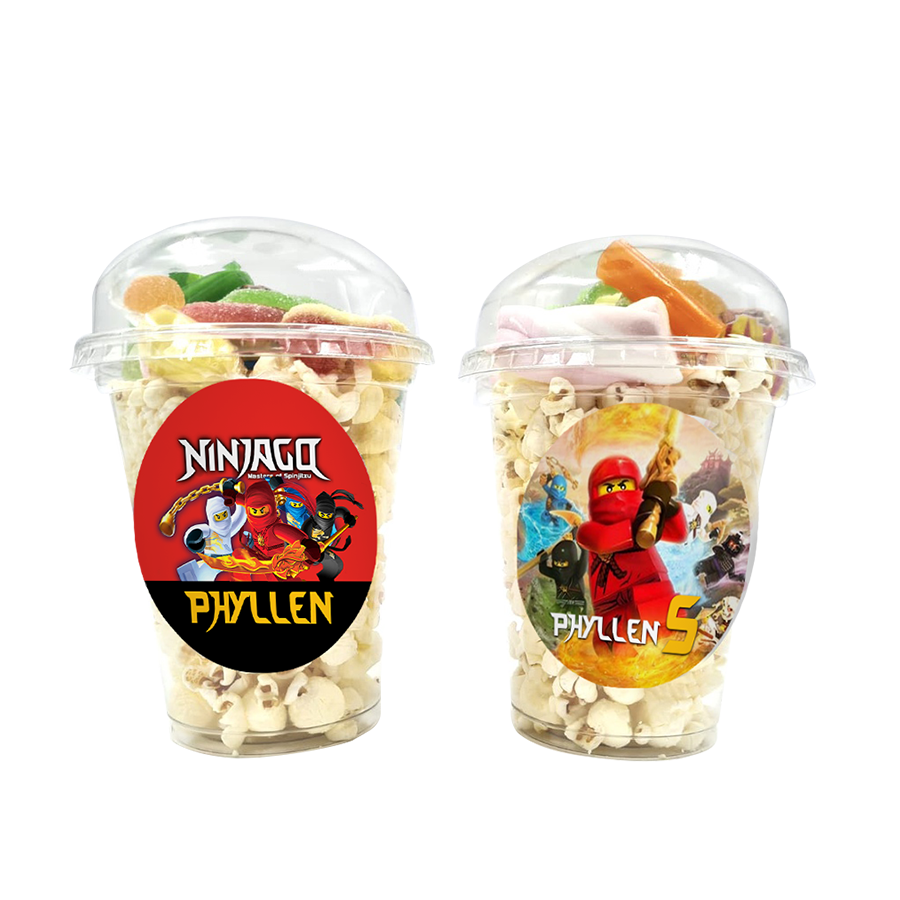Gepersonaliseerde NinjaGo snoep en popcorn bekers