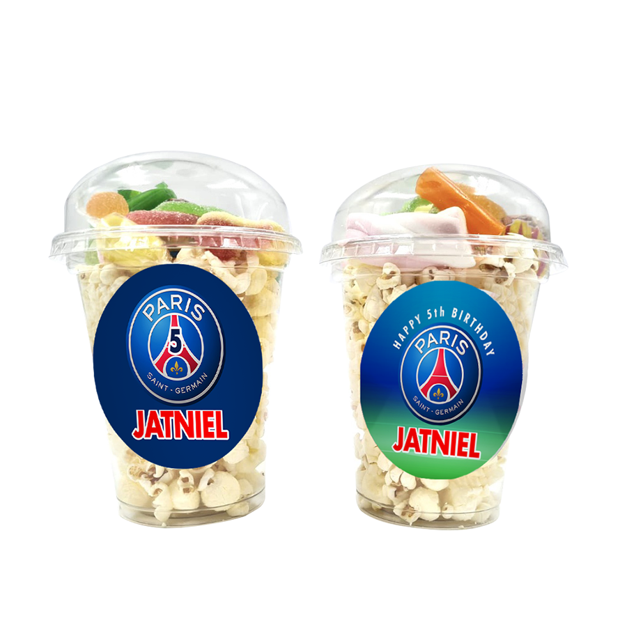 Gepersonaliseerde PSG snoep en popcorn bekers