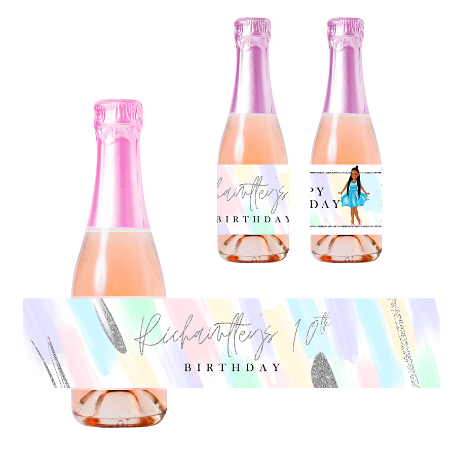 Gepersonaliseerde Pastel Silver Kinder champagne / Bubbelsap labels