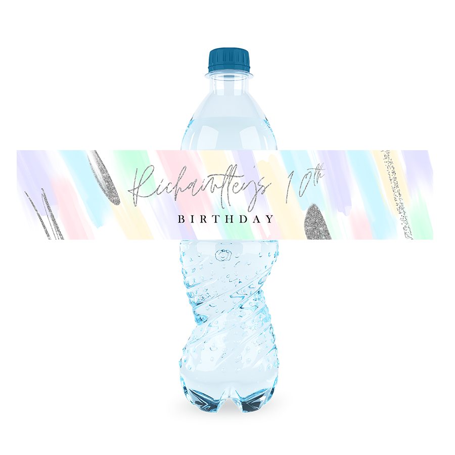 Gepersonaliseerde Pastel Silver waterfles labels en stickers