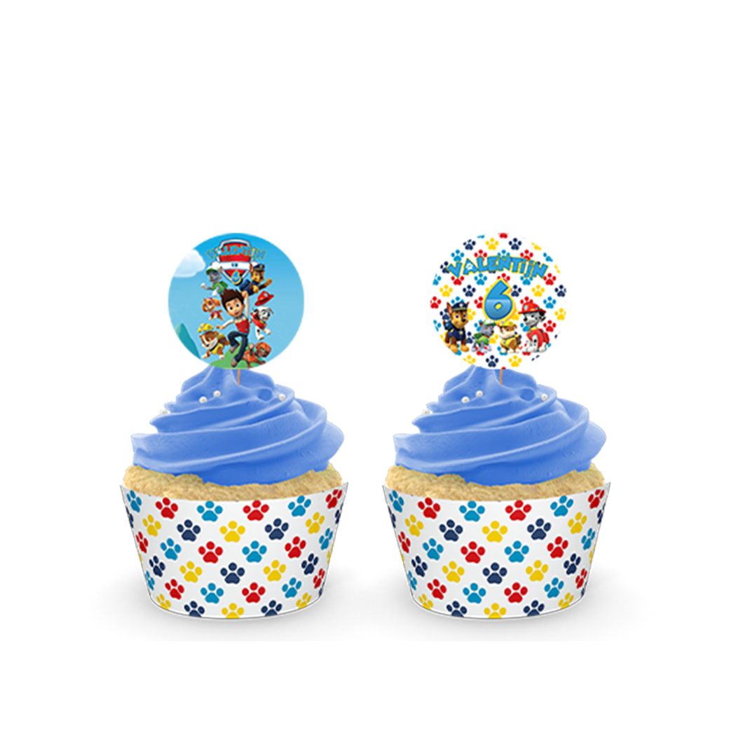 Gepersonaliseerde Pawty Time cupcake prikkers + omwikkeling