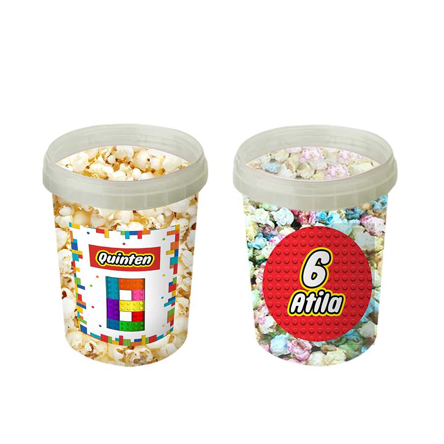 Gepersonaliseerde Lego popcorn emmers