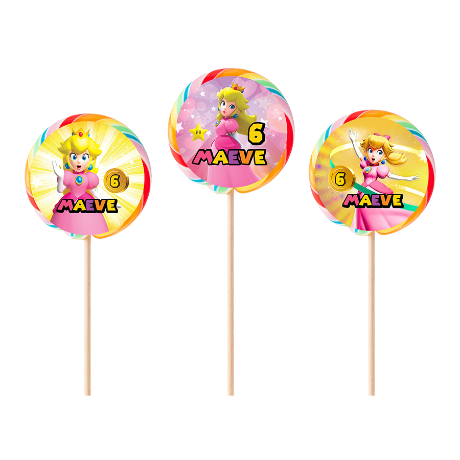 Gepersonaliseerde Princess Peach ronde regenboog lollies