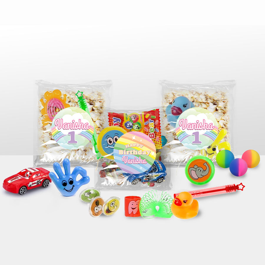 Gepersonaliseerde Regenboog Pastel snoep en popcorn speelgoed traktatie